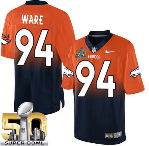 Nike Broncos #94 DeMarcus Ware Orange/Navy Blue Super Bowl 50 Men's Stitched NFL Elite Fadeaway Fashion Jersey - Click Image to Close